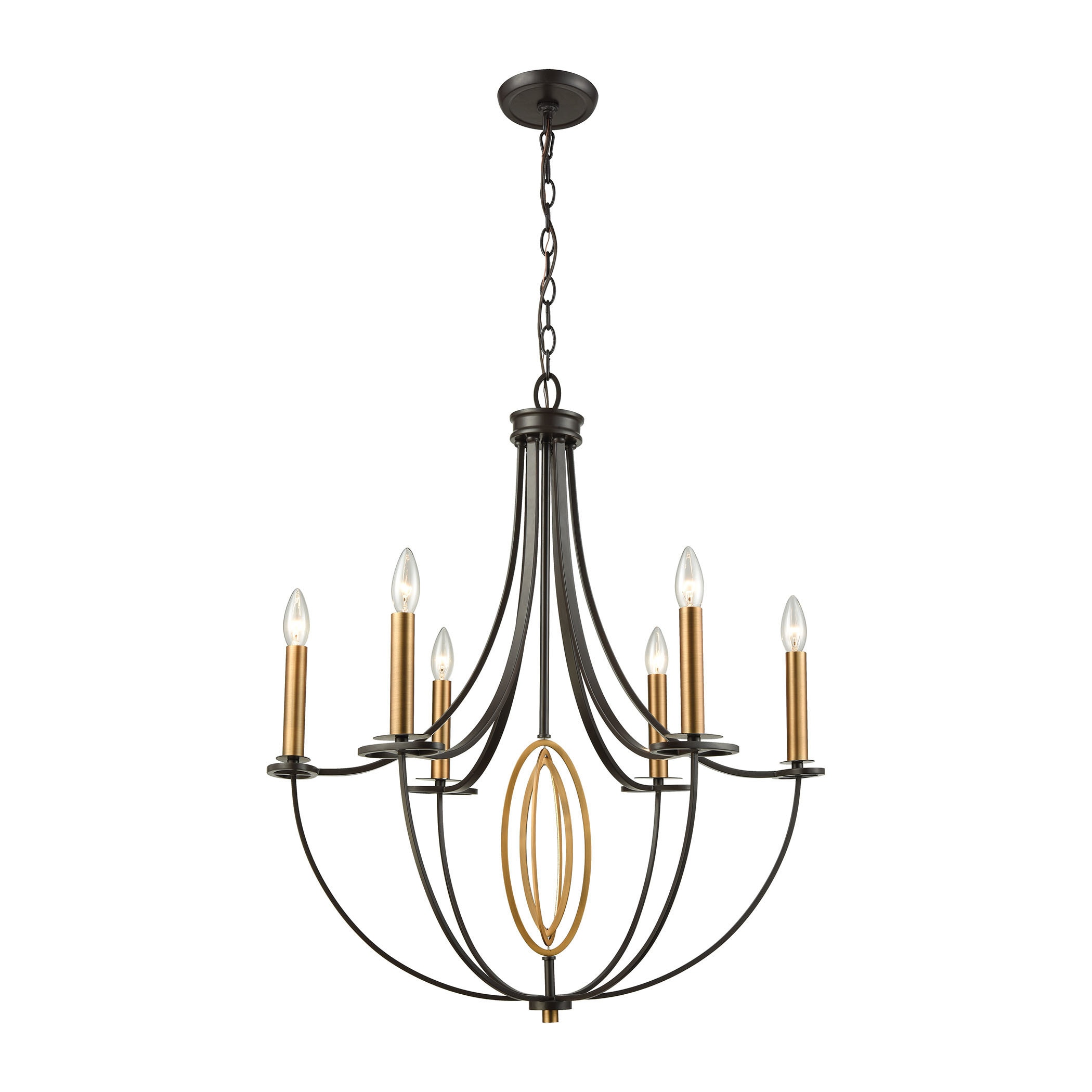Dione Oil-rubbed Bronze/Antique Brass Metal 6-light Chandelier (Chandelier) - Chandeliers For Bedrooms by Overstock.com