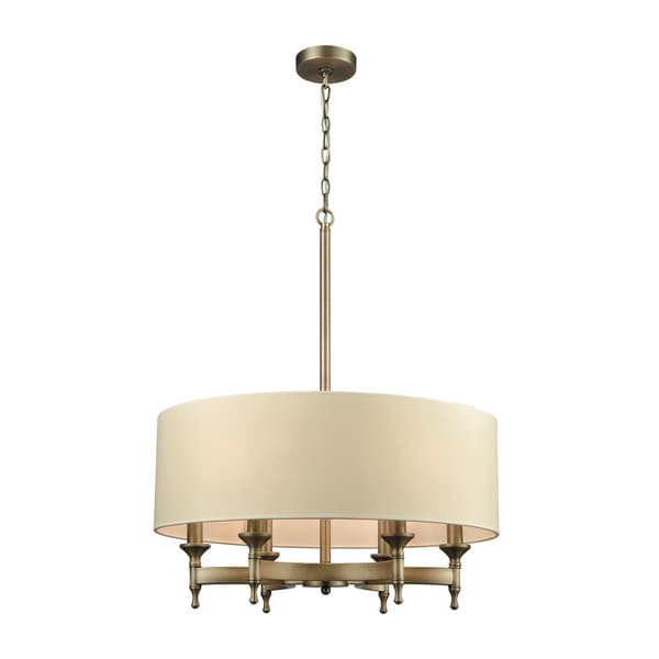 Pembroke Brushed Antique Brass 6 Light Chandelier With Pembroke Brushed Antique Brass 6 Light Chandelier With Tan Fabric Shade