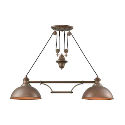 Farmhouse Tarnished Brass Metal 2-light Pulldown Island Light
