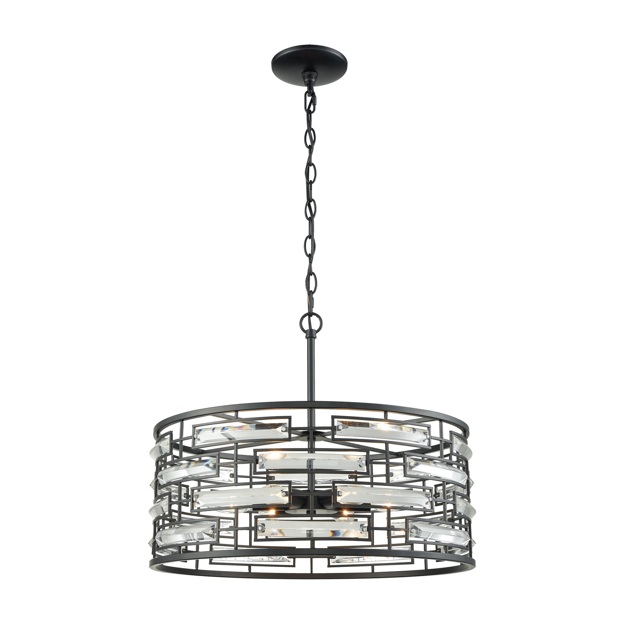 Lineo Matte Black Metal and Clear Crystal 6-light Chandelier (Chandelier) - Chandeliers For Bedrooms by Overstock.com