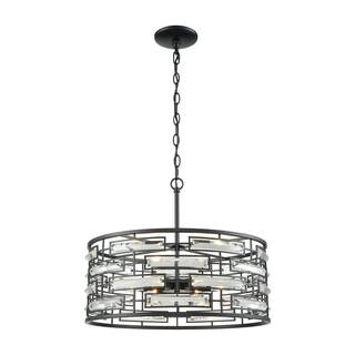 Elk Home Lineo Black With Metal Shade 6 Light Chandelier - N/A