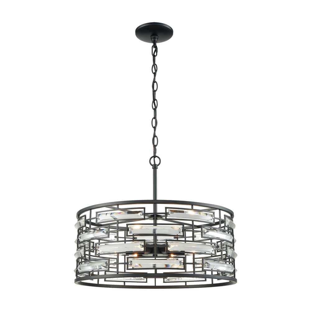 Elk Home Lineo Black With Metal Shade 6 Light Chandelier - N/A