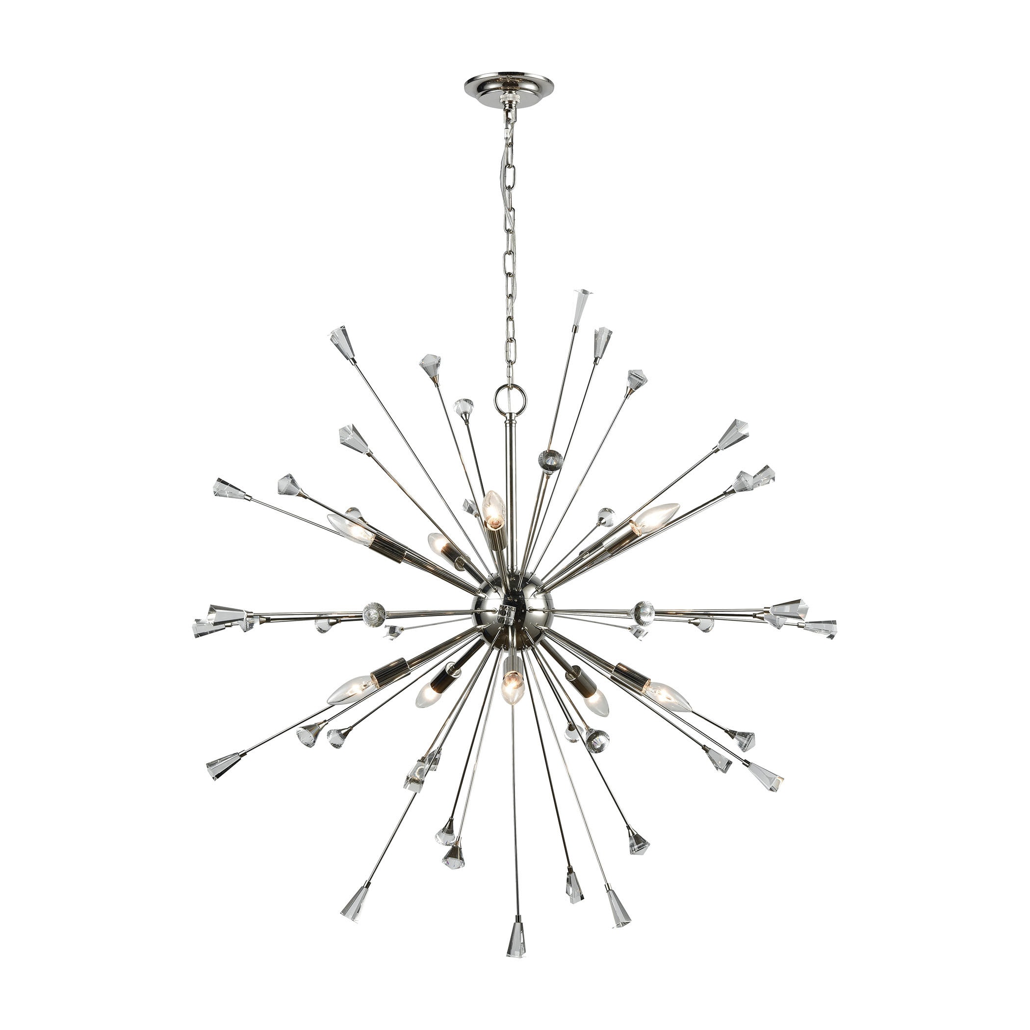Sprigny Polished Nickel Metal and Crystal 10-light Starburst Chandelier (Chandelier) - Chandeliers For Bedrooms by Overstock.com