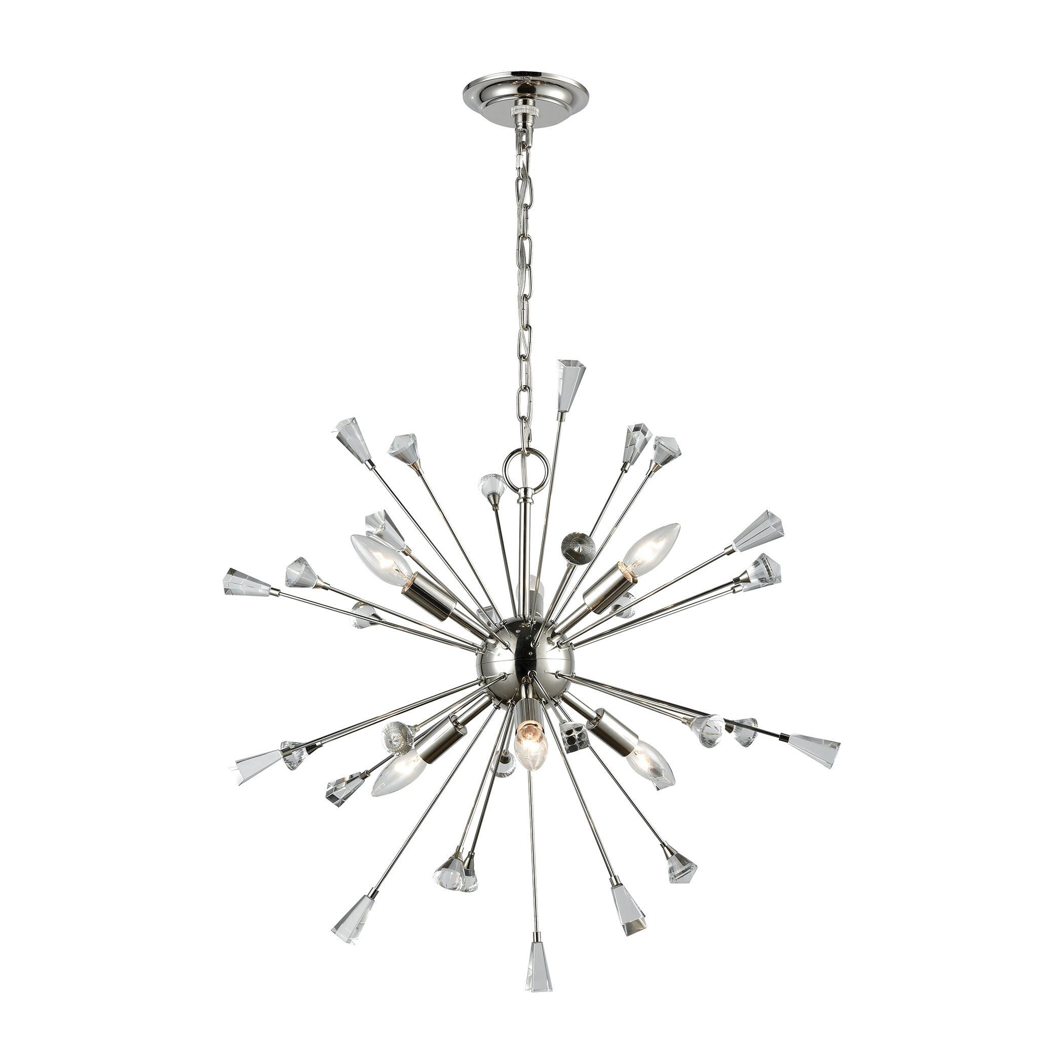 Sprigny Polished Nickel Metal and Clear Crystal 6-light Chandelier (Chandelier) - Chandeliers For Bedrooms by Overstock.com