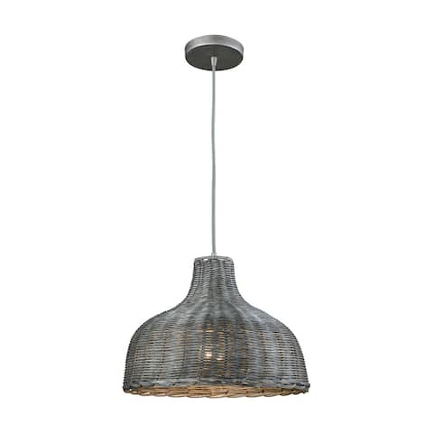 Pleasant Fields Graphite Hardware and Grey Wicker Shade 1-light Pendant - Weathered Gray