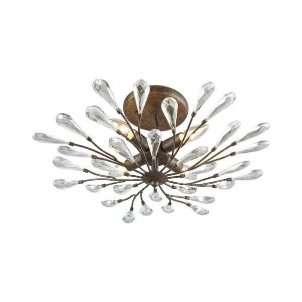 slide 2 of 2, Crislett Sunglow Bronze Metal and Clear Crystal 4-light Semi-flush Fixture