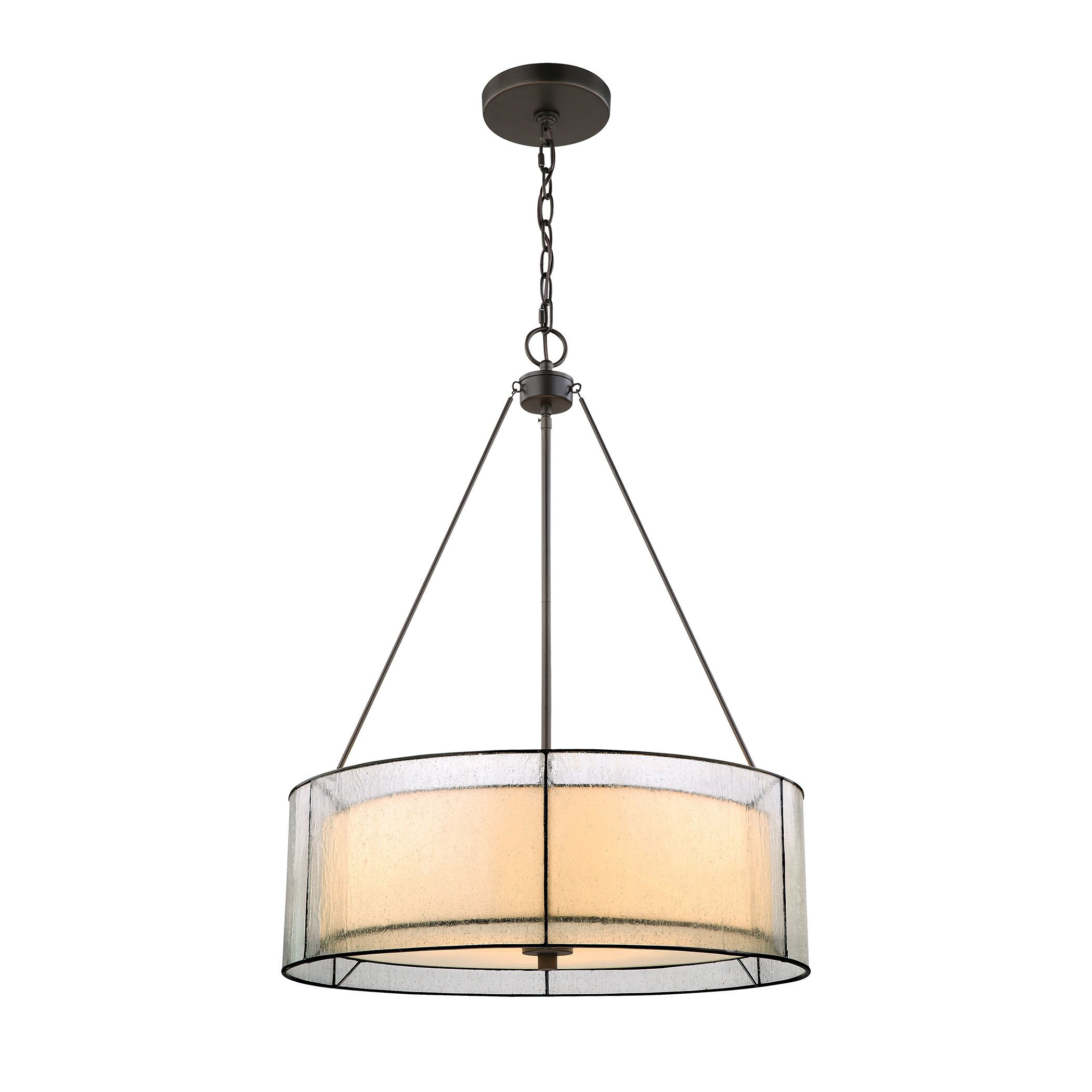 Mirage Tiffany Bronze Metal 3-light Chandelier with Off-white Art Glass and Seedy Glass (Light) - Chandeliers For Bedrooms by Overstock.com