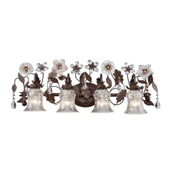 slide 2 of 2, Cristallo Fiore Deep Rust Metal and Clear Crystal Amber Florets 4-light Vanity Light