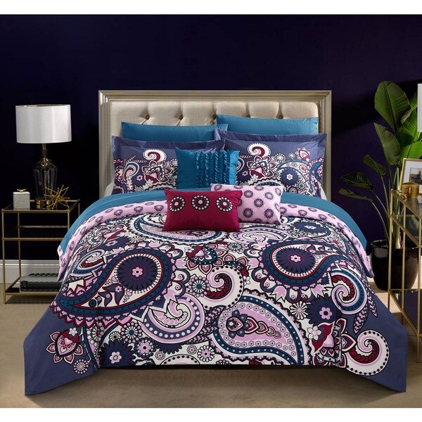 Chic Home Taro Purple 10-Piece Reversible Comforter Set Bed in a Bag