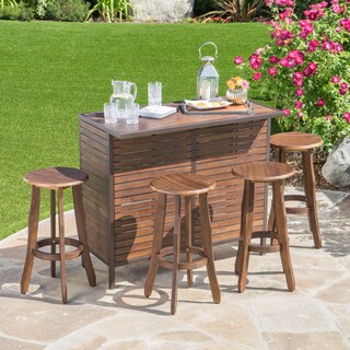 Pike Outdoor 5-Piece Acacia Wood Bar Set by Christopher Knight Home