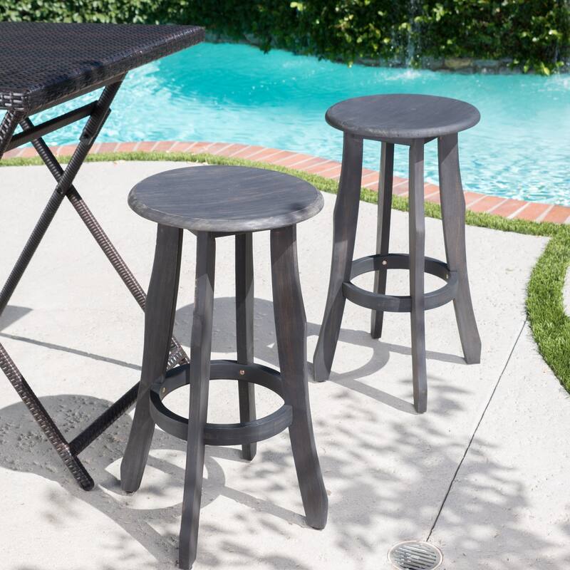 Pike Outdoor Acacia Wood Barstool (Set of 2) by Christopher Knight Home