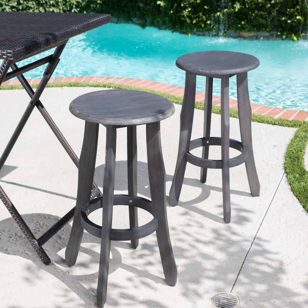 Pike Outdoor Acacia Wood Barstool (Set of 2) by Christopher Knight Home
