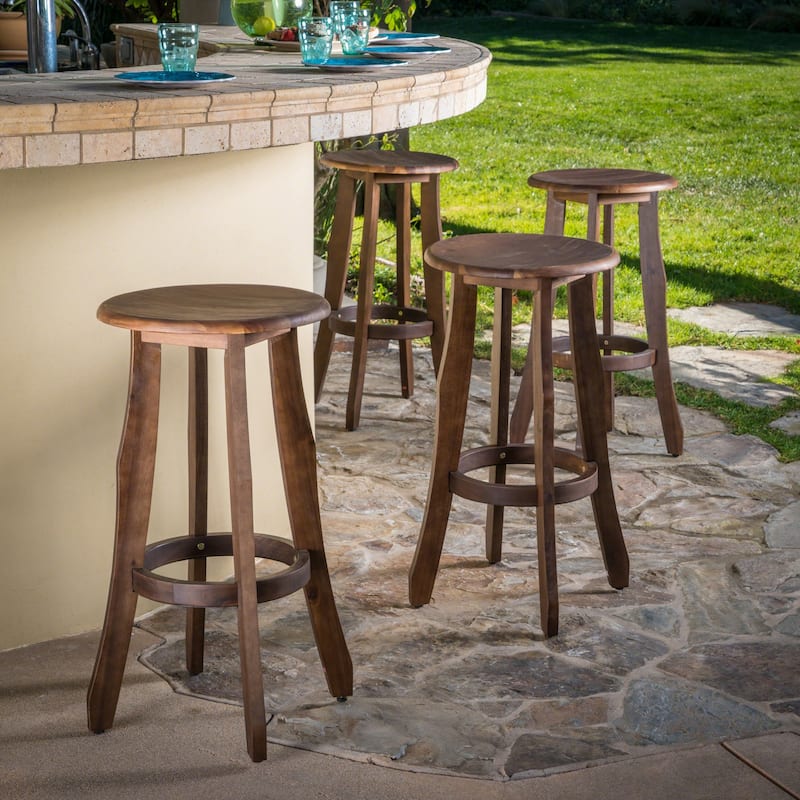 Pike Outdoor Acacia Wood Barstool (Set of 4) by Christopher Knight Home - Dark Brown