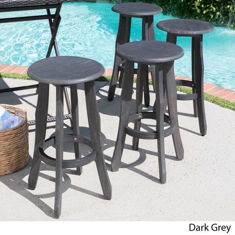 Pike Outdoor Acacia Wood Barstool (Set of 4) by Christopher Knight Home - Dark Grey