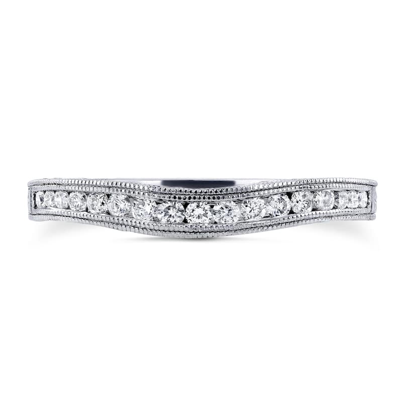 Annello by Kobelli 14k White Gold 1/5ct Diamond Contoured Wedding Band Ring (G-H, I1-I2)