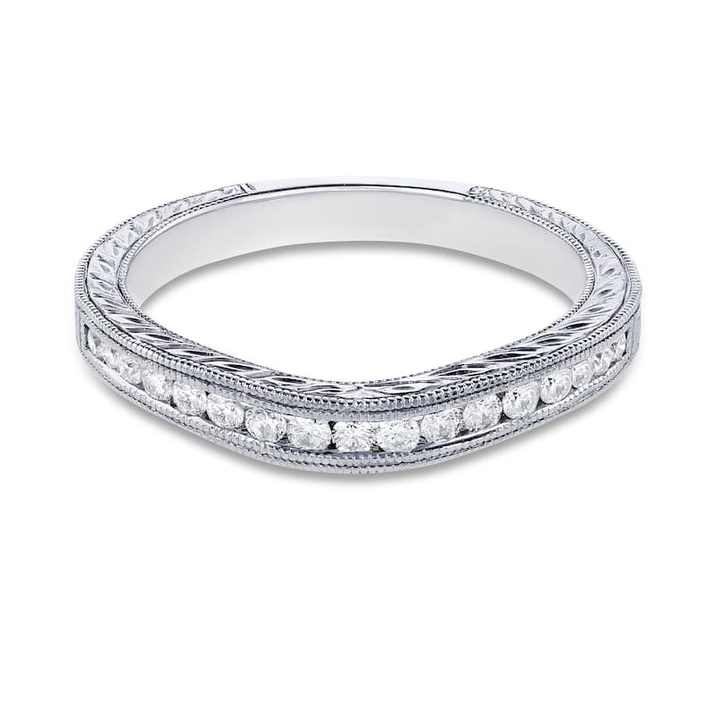 Annello by Kobelli 14k White Gold 1/5ct Diamond Contoured Wedding Band Ring (G-H, I1-I2)