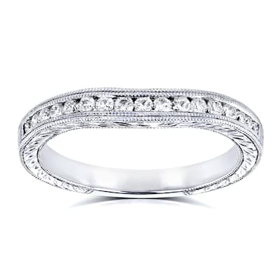 Annello by Kobelli 14k White Gold 1/5ct Diamond Contoured Wedding Band Ring (G-H, I1-I2)