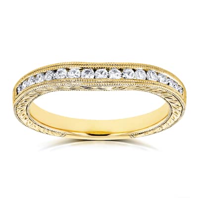 Annello by Kobelli 14k Yellow Gold 1/5ct Diamond Contoured Wedding Band Ring (G-H, I1-I2)