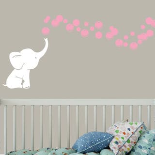 White Elephant with Colored Bubbles Vinyl Nursery Room Wall Decal