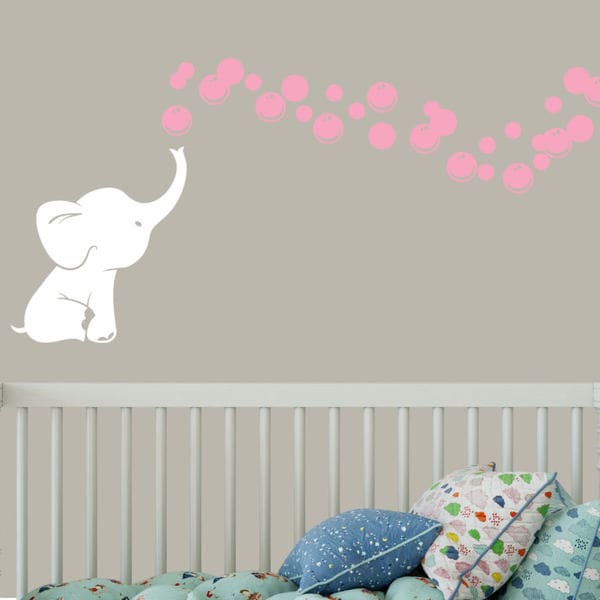 Shop White Elephant with Colored Bubbles Vinyl Nursery ...