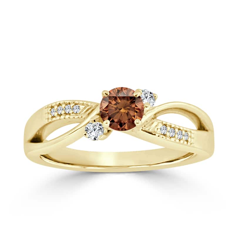 Auriya 1/2ct TDW Round Brown Diamond Engagement Ring 14k Gold - 4 - Yellow