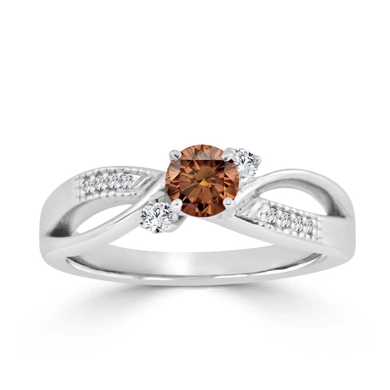 Auriya 1/2ct TDW Round Brown Diamond Engagement Ring 14k Gold - 4 - White