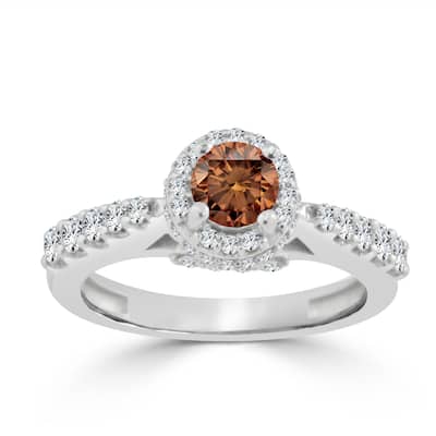 Auriya Unique Round 1ctw Halo Brown Diamond Engagement Ring 14k Gold