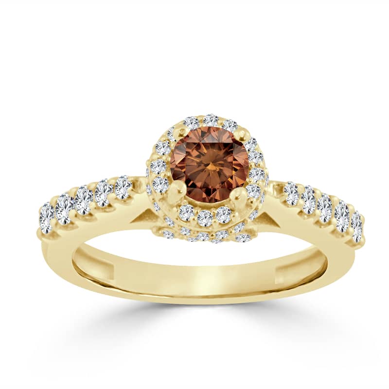 Auriya Unique Round 1ctw Halo Brown Diamond Engagement Ring 14k Gold