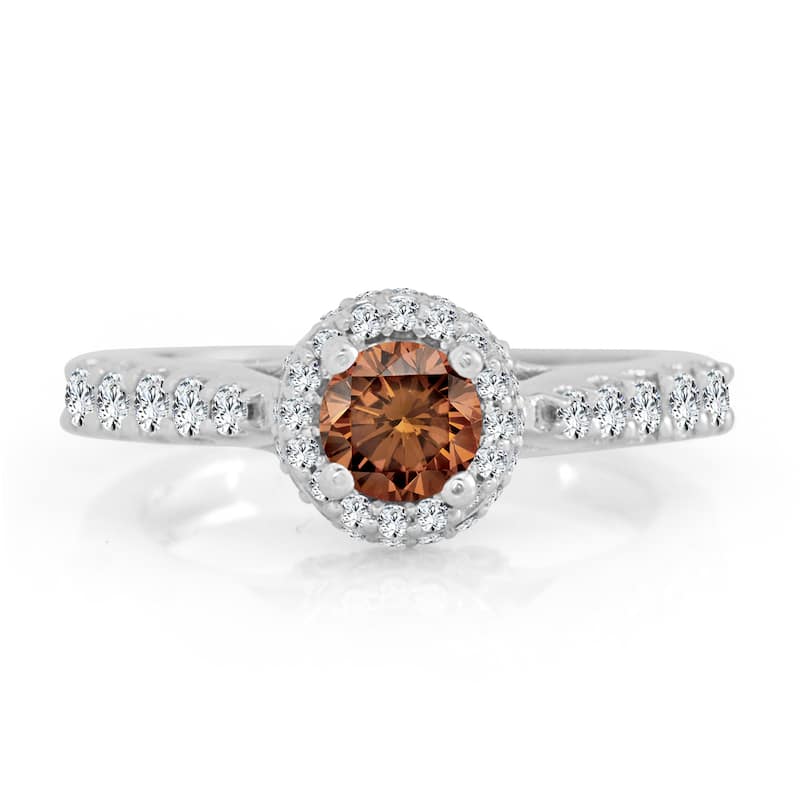Auriya Unique Round 1ctw Halo Brown Diamond Engagement Ring 14k Gold