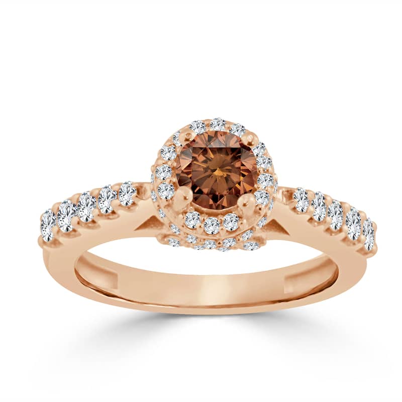 Auriya Unique Round 1ctw Halo Brown Diamond Engagement Ring 14k Gold