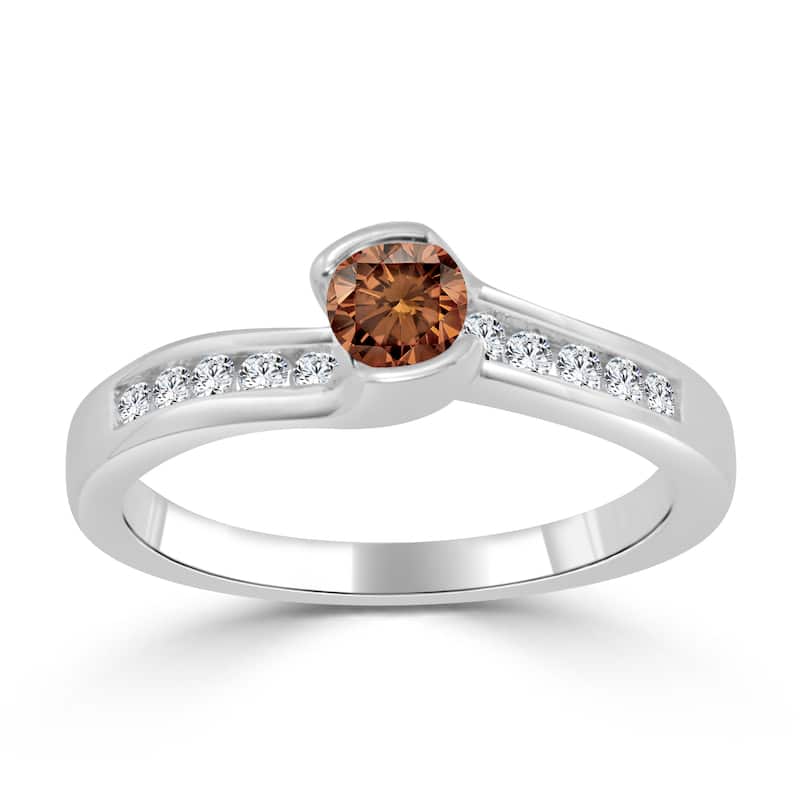 Auriya Modern Tension Set 1/2ctw Brown Diamond Engagement Ring 14k Gold (H-I, I1-I2)
