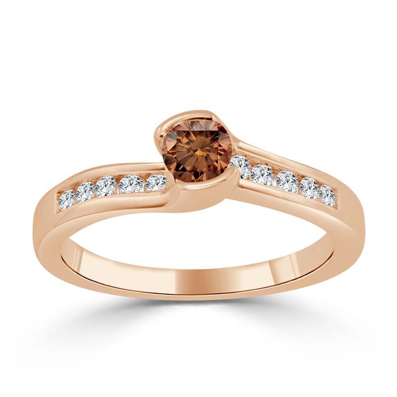 Auriya Modern Tension Set 1/2ctw Brown Diamond Engagement Ring 14k Gold (H-I, I1-I2)