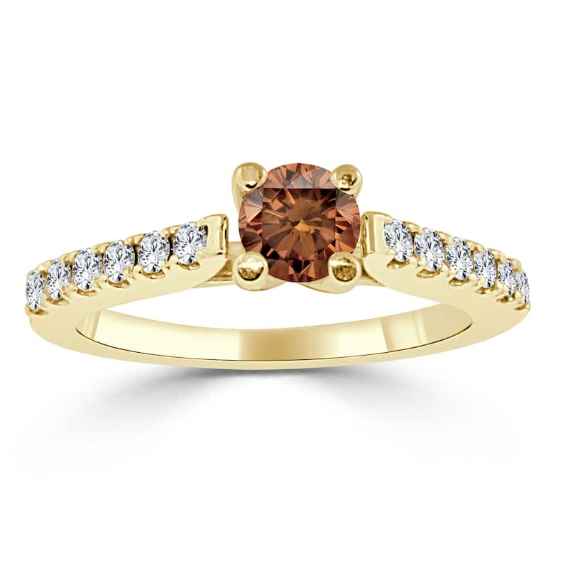 Auriya Modern Round 3/4ctw Brown Diamond Engagement Ring 14k Gold