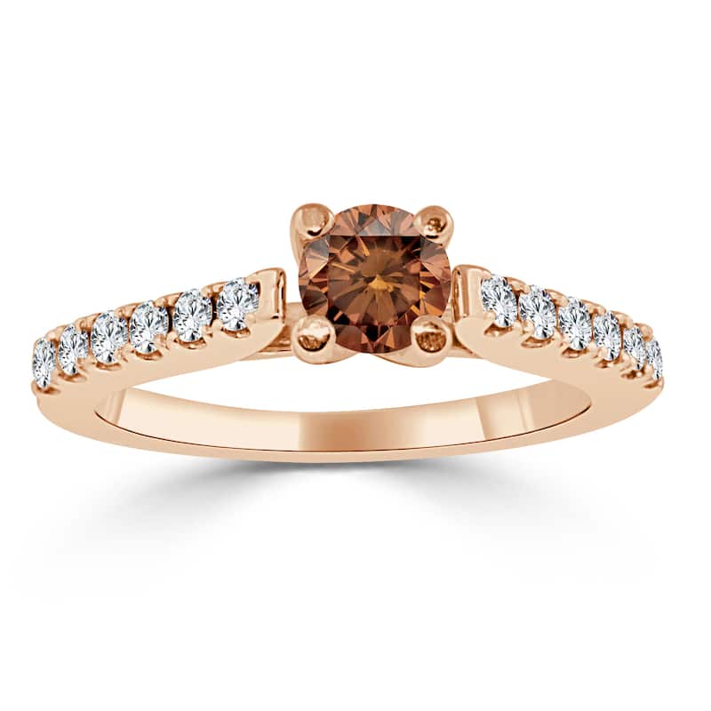 Auriya Modern Round 3/4ctw Brown Diamond Engagement Ring 14k Gold