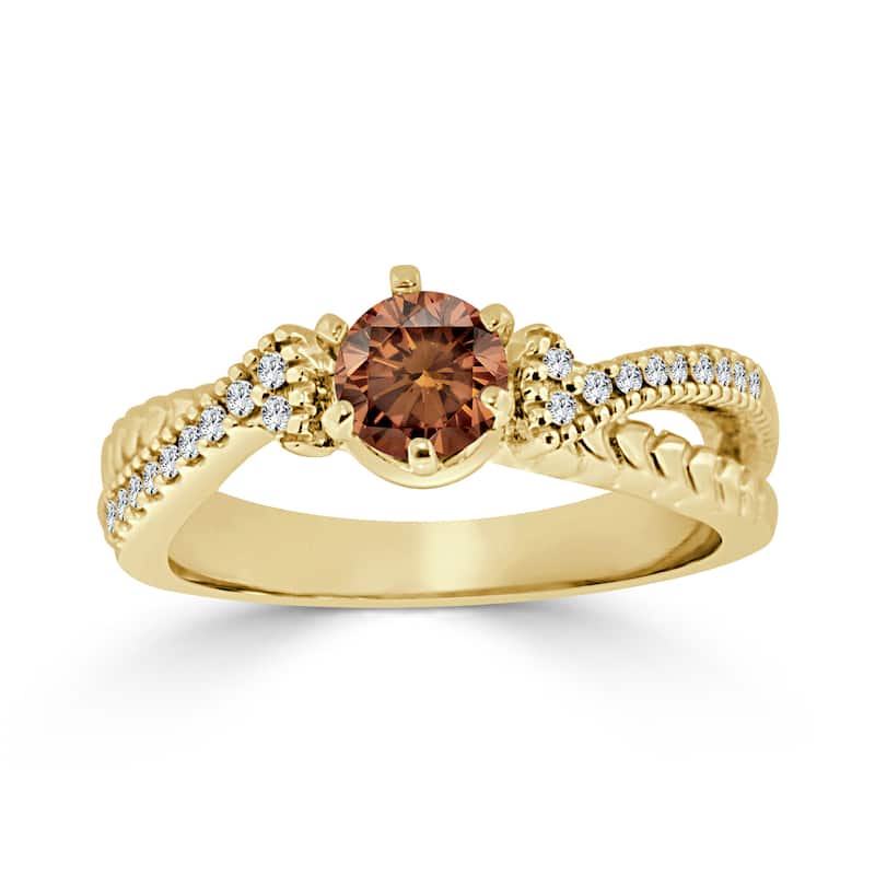 Auriya Carved Split Shank 1/2ctw Brown Diamond Engagement Ring 14k Gold (H-I, I1-I2)
