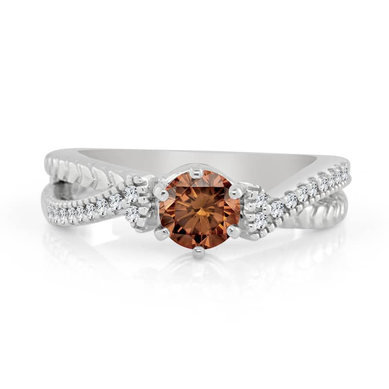 Auriya Carved Split Shank 1/2ctw Brown Diamond Engagement Ring 14k Gold (H-I, I1-I2)