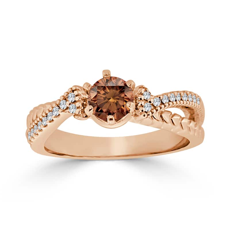 Auriya Carved Split Shank 1/2ctw Brown Diamond Engagement Ring 14k Gold (H-I, I1-I2)