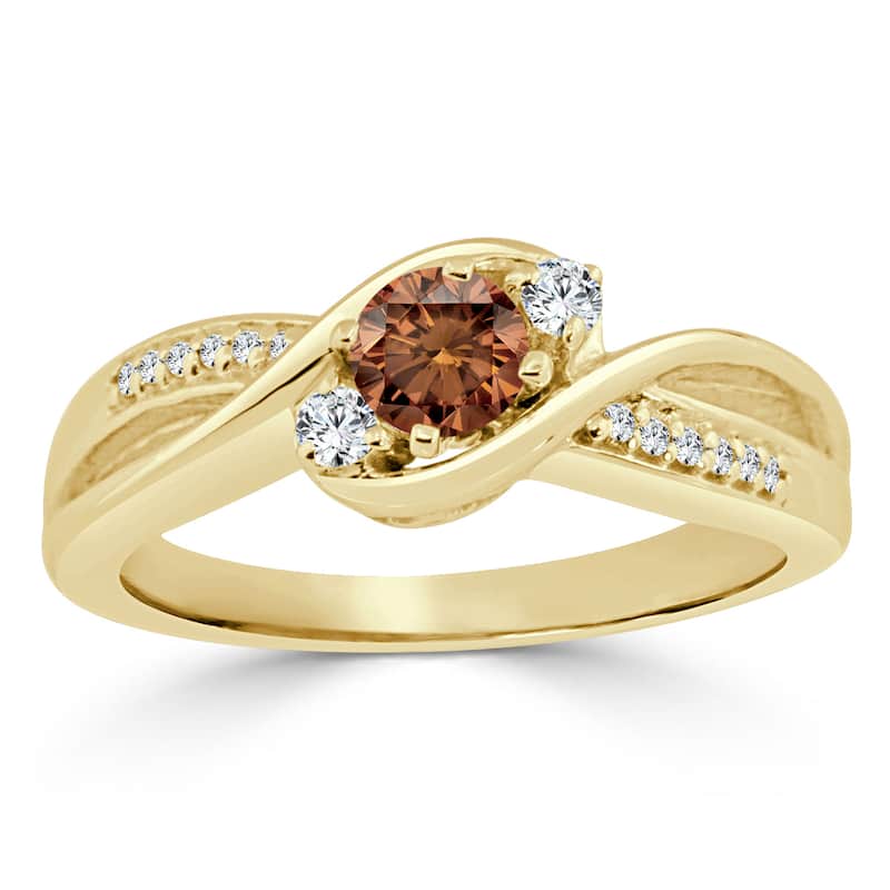 Auriya Twisted 3-Stone 1/2ctw Brown Diamond Engagement Ring 14k Gold (H-I, I1-I2)