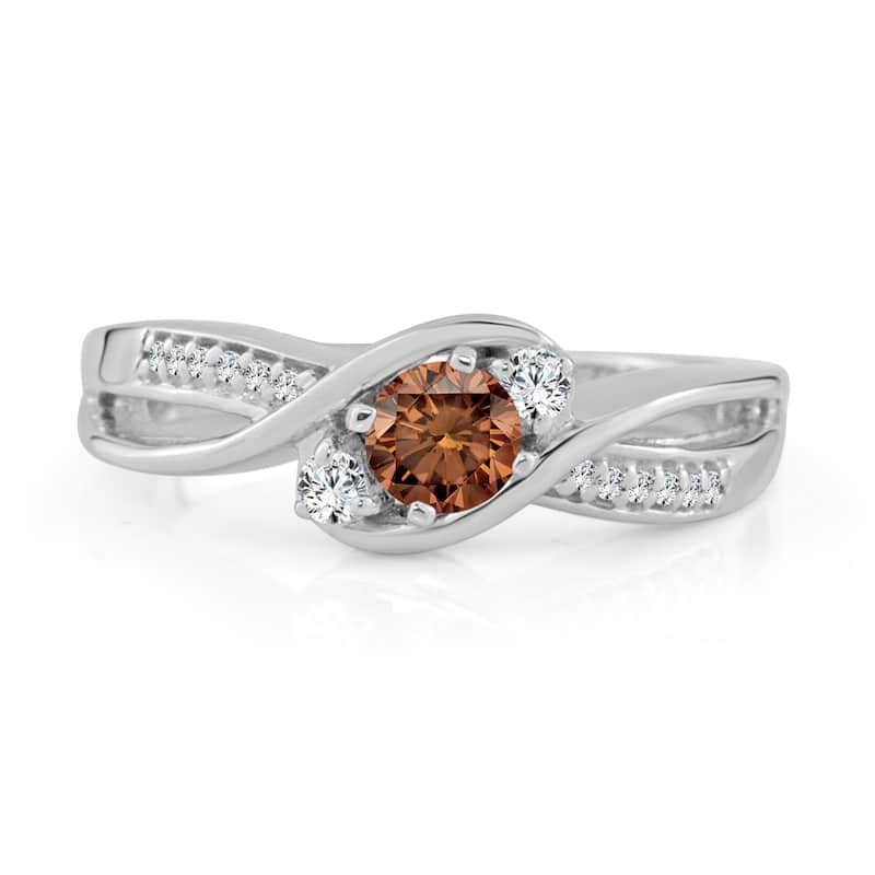 Auriya Twisted 3-Stone 1/2ctw Brown Diamond Engagement Ring 14k Gold (H-I, I1-I2)