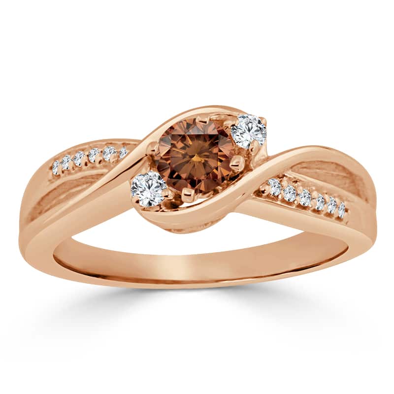 Auriya Twisted 3-Stone 1/2ctw Brown Diamond Engagement Ring 14k Gold (H-I, I1-I2)