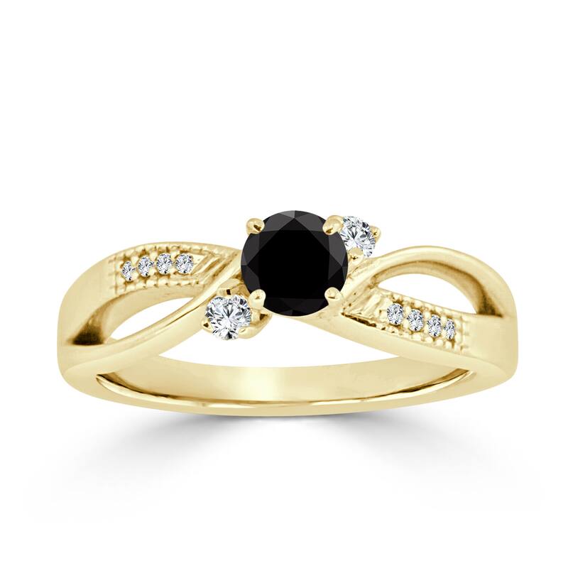 Auriya 1/2ct TDW Round Black Diamond Engagement Ring 14k Gold - 4 - Yellow