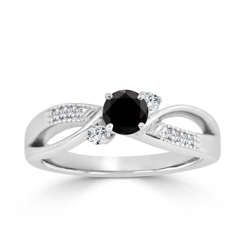 Auriya 1/2ct TDW Round Black Diamond Engagement Ring 14k Gold - 4 - White