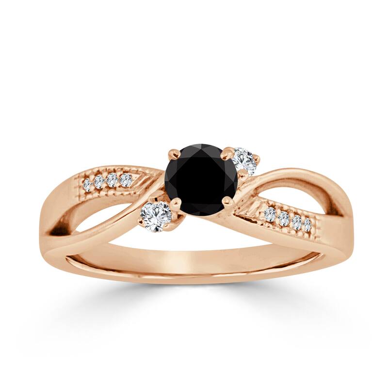 Auriya 1/2ct TDW Round Black Diamond Engagement Ring 14k Gold - 4 - Rose