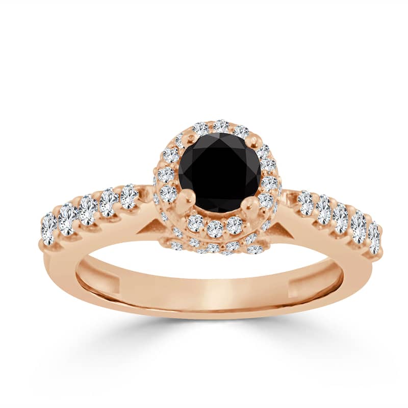 14k Gold 1ct TDW Round Black Diamond Halo Engagement Ring by Auriya (H-I, I1-I2)