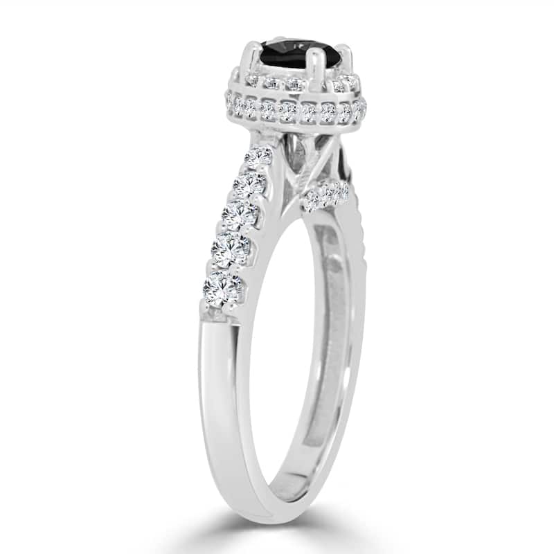 14k Gold 1ct TDW Round Black Diamond Halo Engagement Ring by Auriya (H-I, I1-I2)