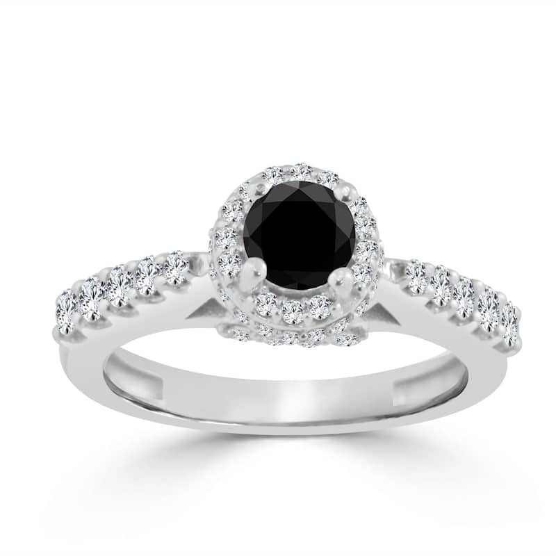 14k Gold 1ct TDW Round Black Diamond Halo Engagement Ring by Auriya (H-I, I1-I2)