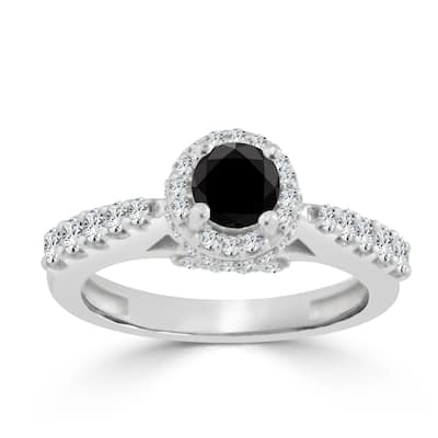 14k Gold 1ct TDW Round Black Diamond Halo Engagement Ring by Auriya (H-I, I1-I2)