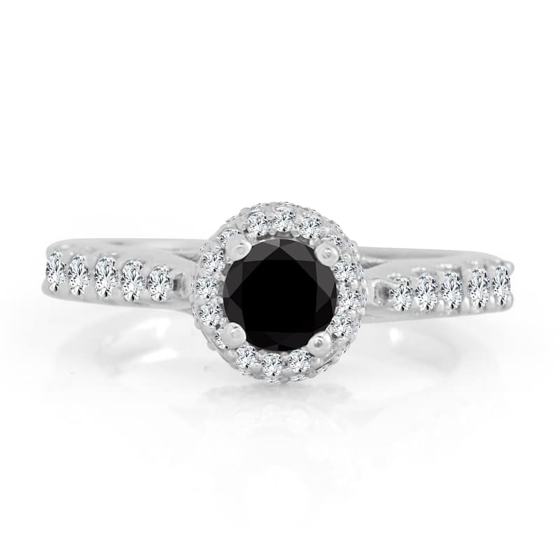 14k Gold 1ct TDW Round Black Diamond Halo Engagement Ring by Auriya (H-I, I1-I2)