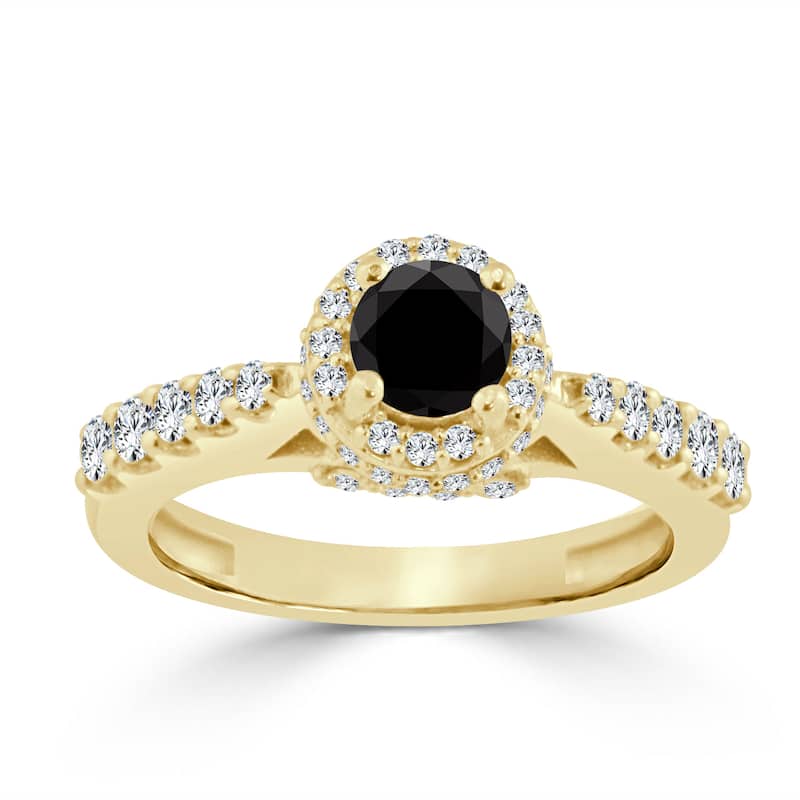 14k Gold 1ct TDW Round Black Diamond Halo Engagement Ring by Auriya (H-I, I1-I2)