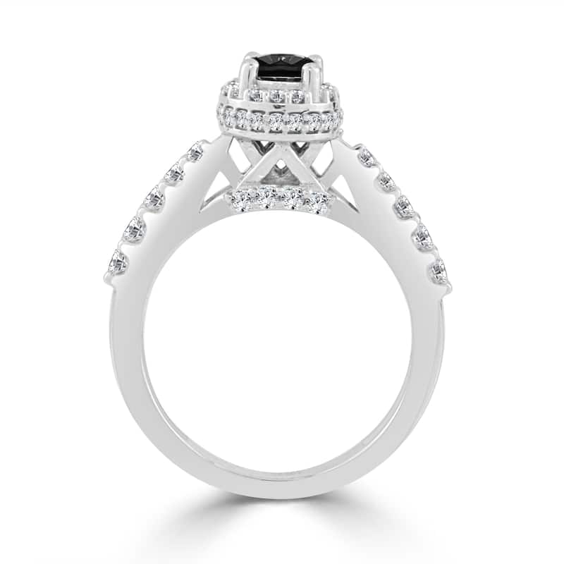 14k Gold 1ct TDW Round Black Diamond Halo Engagement Ring by Auriya (H-I, I1-I2)